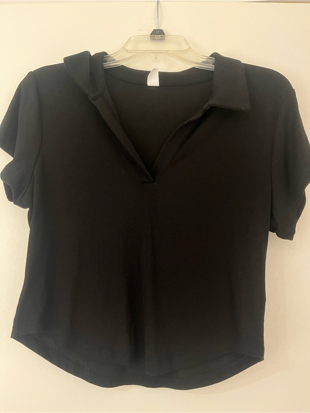 Old Navy Black Ribbed Polo V-Neck Crop Top